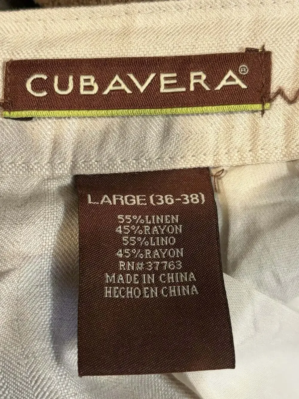 Cubavera Tan Pants Men's Large(36/38) Tan Linen Blend Loose